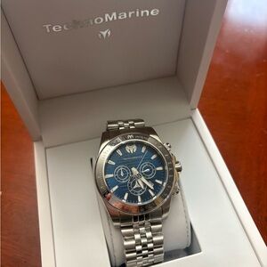 New with tags Technomarine Manta Blue Dial Chronograph with Silver Bracelet